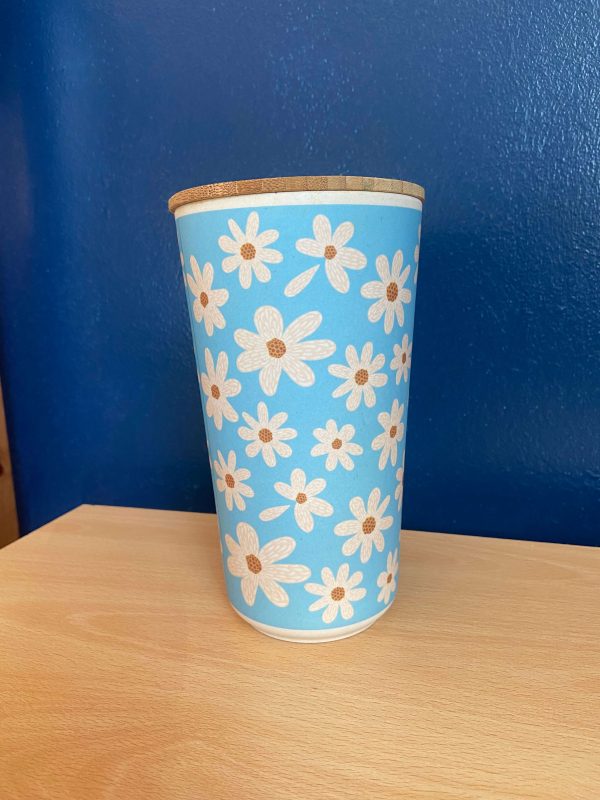 Blue Daisy Bamboo Storage Jar