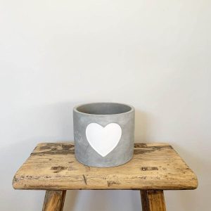 Cement Pot White Heart