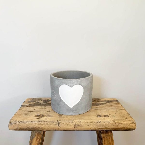 Cement Pot White Heart