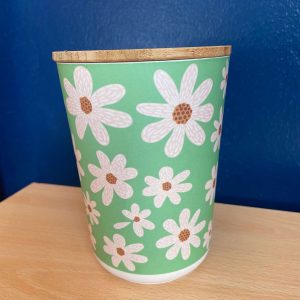Green Daisy Bamboo Storage Jar