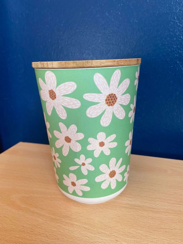 Green Daisy Bamboo Storage Jar