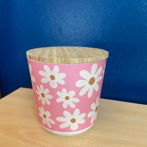 Pink Daisy Bamboo Storage Jar