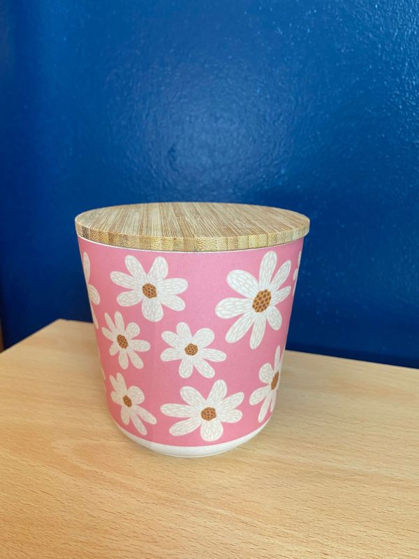 Pink Daisy Bamboo Storage Jar