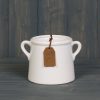 White pot with Leatherette Tag