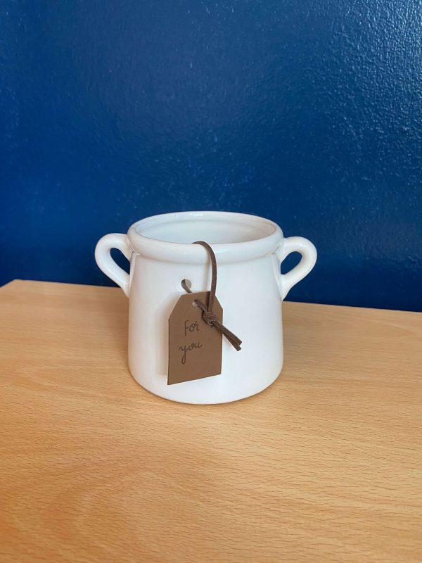White pot with Leatherette Tag - Image 2