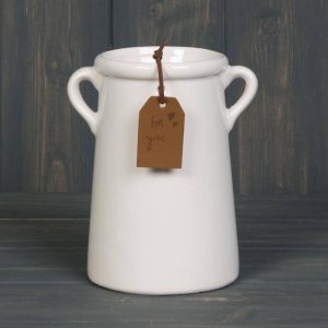 White Tall Vase with Leatherette Tag