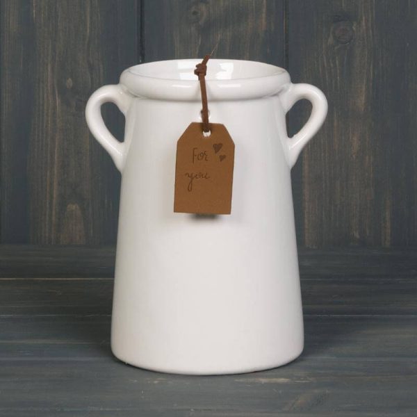 White Tall Vase with Leatherette Tag