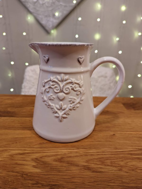 White Ornate Heart Jug