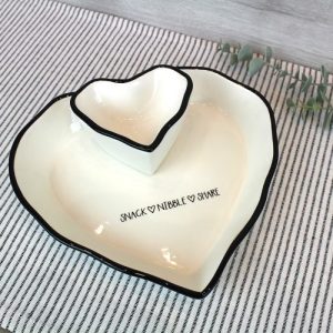 White and Black Ceramic Heart Snack Dish