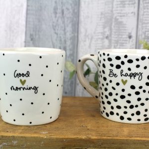 Be Happy Black and White Mug