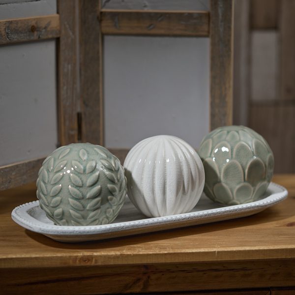 Ceramic Decorative Balls and Beaded Tray Set