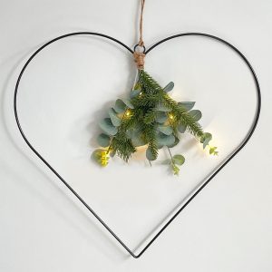Black Wire LED Heart With Eucalyptus