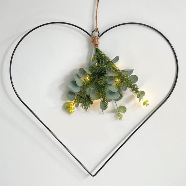 Black Wire LED Heart With Eucalyptus