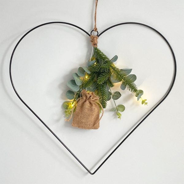 Black Wire LED Heart With Eucalyptus - Image 2